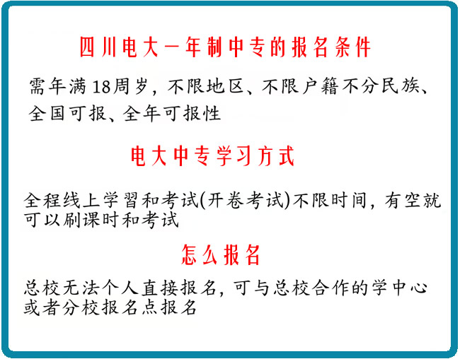 四川電大一年制中專的報名條件